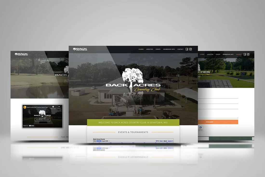Back Acres Country Club website shown on desktop and mobile