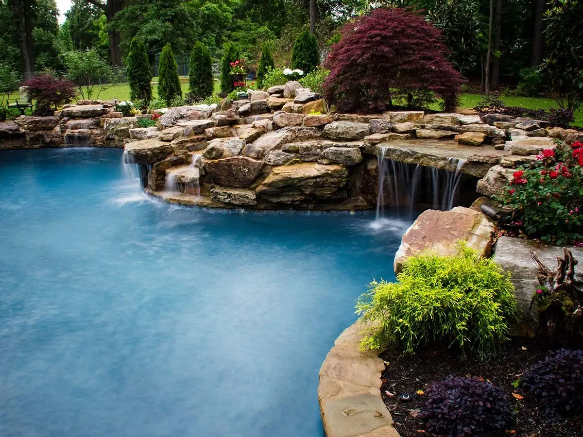 Stone waterfall and pool, project photography