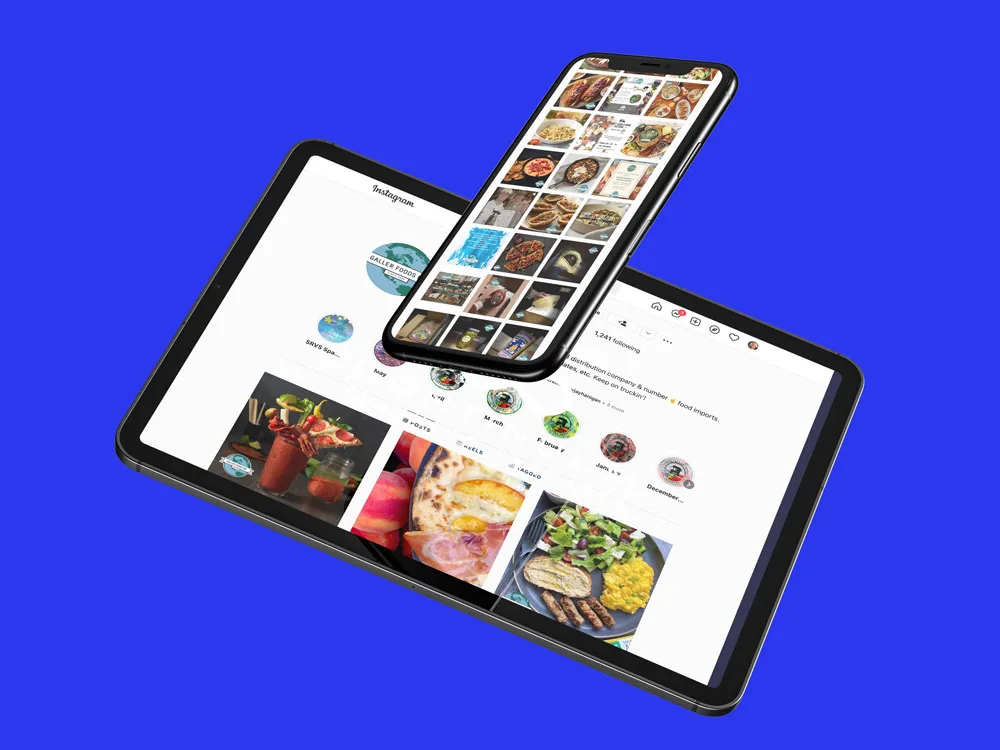 Galler Foods Instagram feed on a phone and tablet