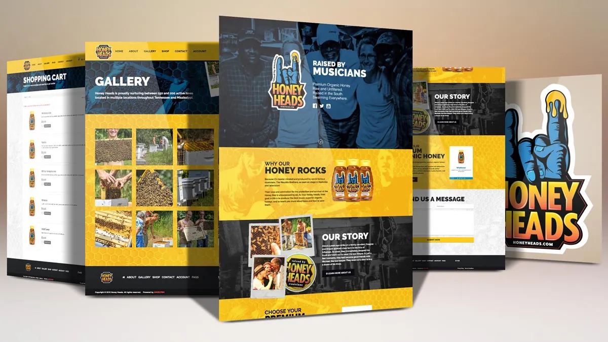 Honey Heads website pages: home, gallery, shop and story
