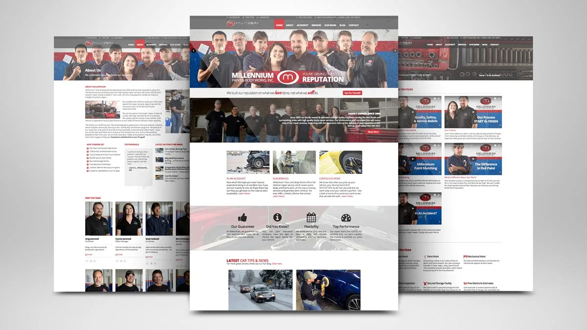 Millennium website pages laid out side by side