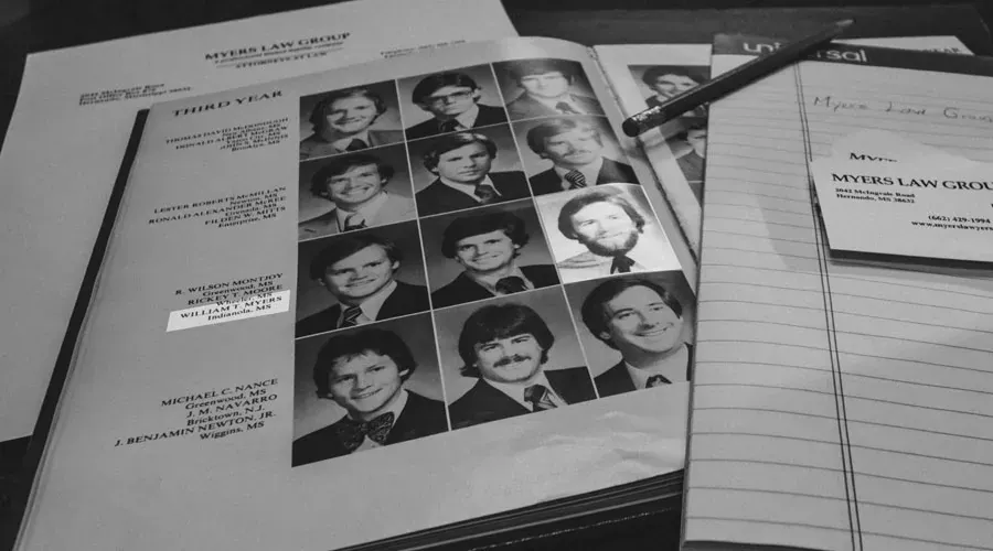 Law school yearbook page with William T. Myers highlighted, used on the About page