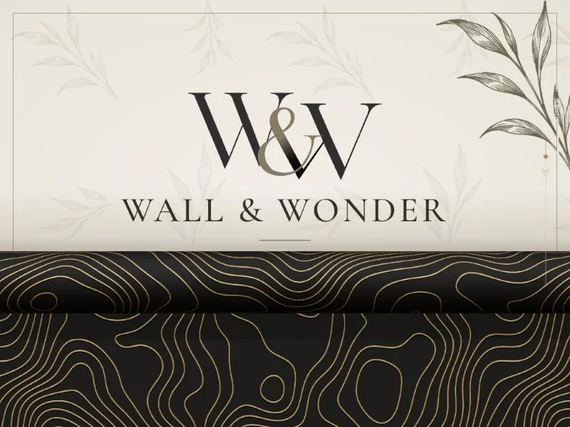 Gold topographic wallpaper unrolling down over the Wall & Wonder homepage