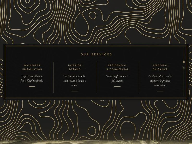 Our Services panel on gold topographic wallpaper